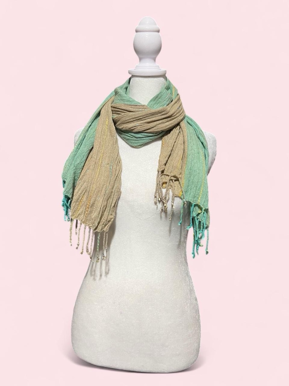 Light Green and Tan Women's Lightweight Sparkly Scarf